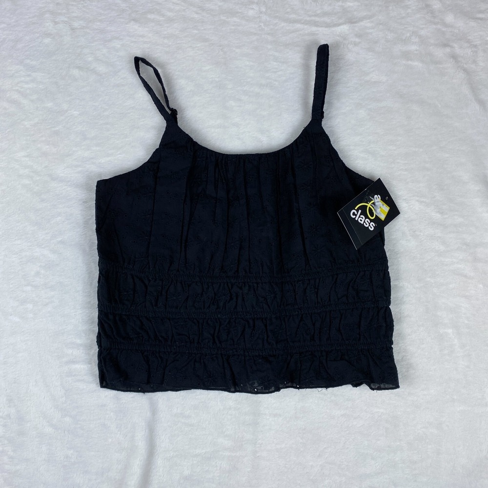 Art Class Cropped Cami Tank Top Girls L‎ (10/12) Black Seamless Adjustable Strap